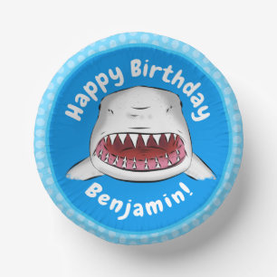 Great white shark mean cartoon illustration paper plate