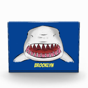 Great white shark mean cartoon illustration photo block