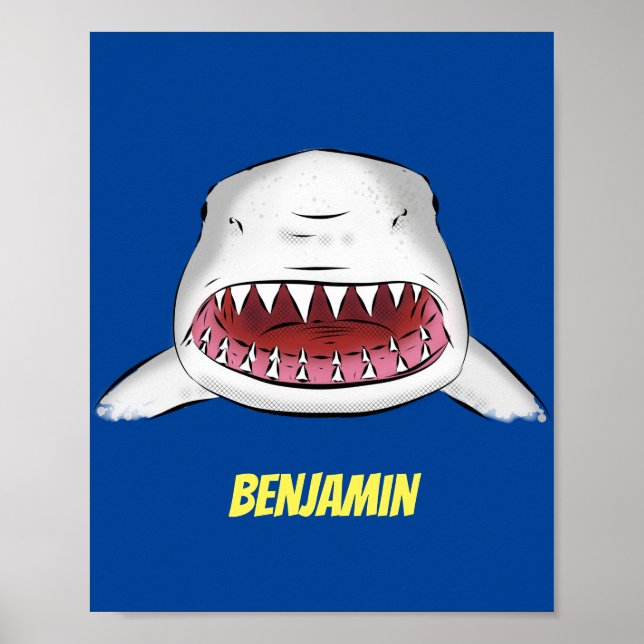 Great white shark mean cartoon illustration poster (Front)