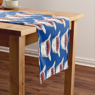 Great white shark mean cartoon illustration short table runner