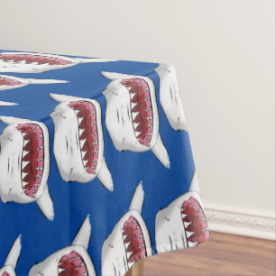 Great white shark mean cartoon illustration tablecloth