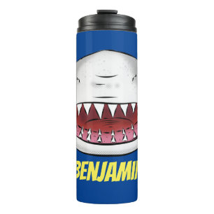 Great white shark mean cartoon illustration thermal tumbler