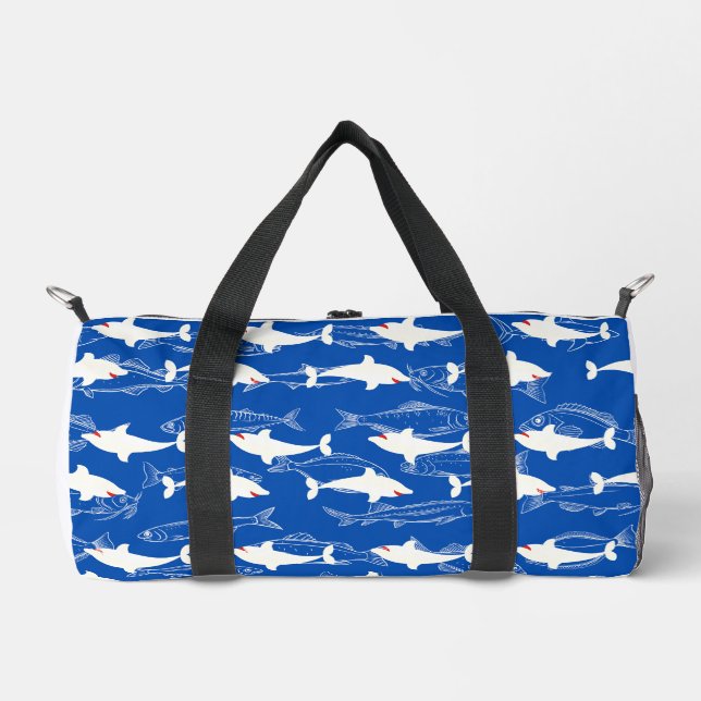 Great White Shark Navy Green Monogram Print Cut  Duffle Bag (Front)