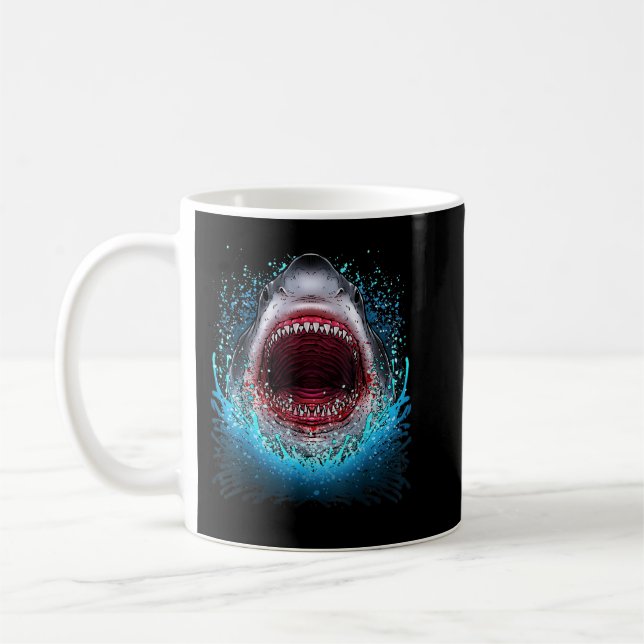 Great White Shark Open Mouth Teeth Beach Ocean Ani Coffee Mug (Left)