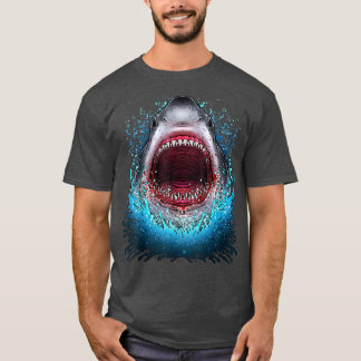 Great White Shark Open Mouth Teeth Beach Ocean Ani T-Shirt