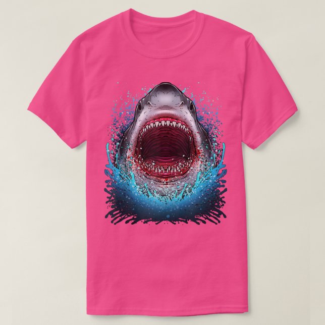 Great White Shark Open Mouth Teeth Beach Ocean Ani T-Shirt (Design Front)