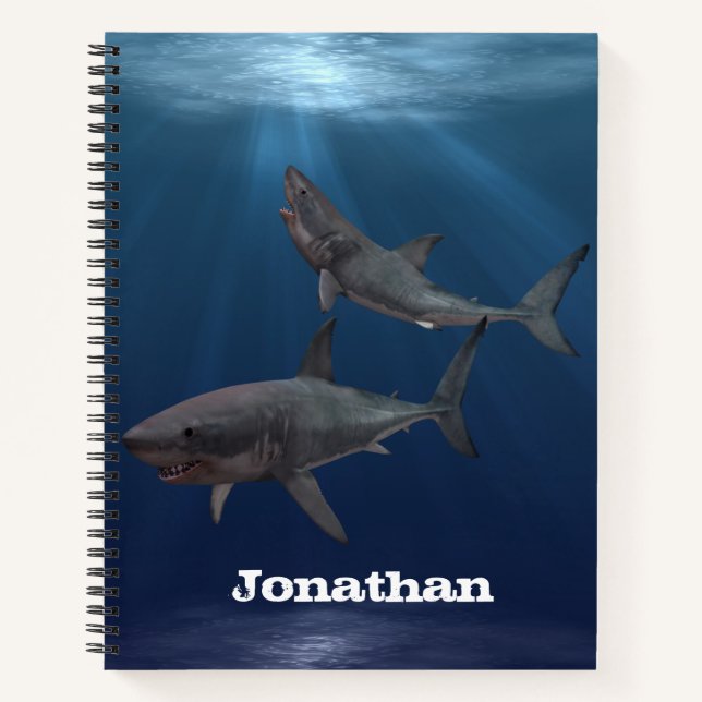 Great White Shark Personalised Ocean Notebook (Front)