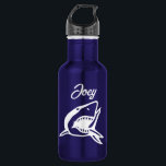 Great white shark personalised water bottle<br><div class="desc">Great white shark personalised water bottle gift. Blue or custom colour drink bottle. Add your own custom name. Unique gift idea for kids,  sailor,  skipper,  boat captain,  fisher etc. Wild shark drawing.</div>