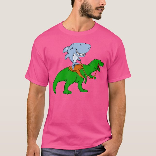 Great White Shark Riding A T Rex T Shirt (Front)