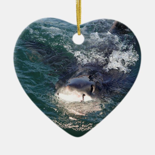 Great white shark spy hopping ceramic tree decoration (Front)