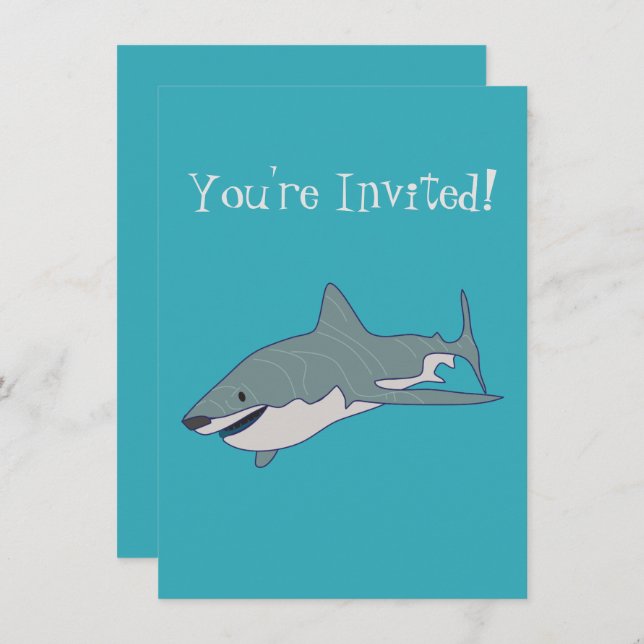 Great White Shark Swimming Illustration Birthday Invitation (Front/Back)