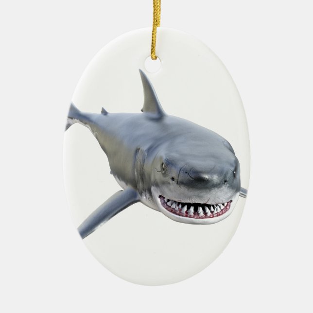 great white shark swimming to the front ceramic tree decoration (Front)