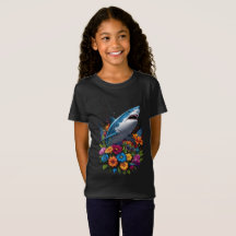 Great White Shark T-Shirt with floral design
