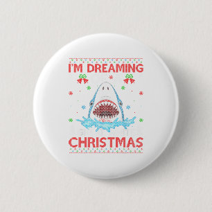 Great White Shark Ugly Xmas Sweater Shark Fishing  6 Cm Round Badge