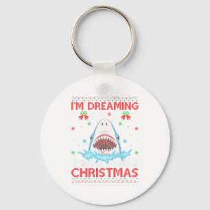 Great White Shark Ugly Xmas Sweater Shark Fishing Key Ring