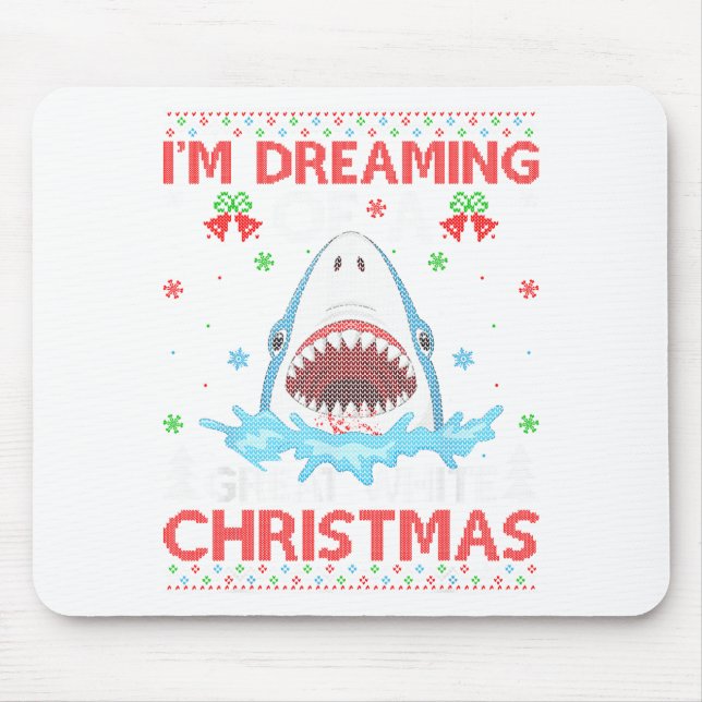 Great White Shark Ugly Xmas Sweater Shark Fishing  Mouse Pad (Front)