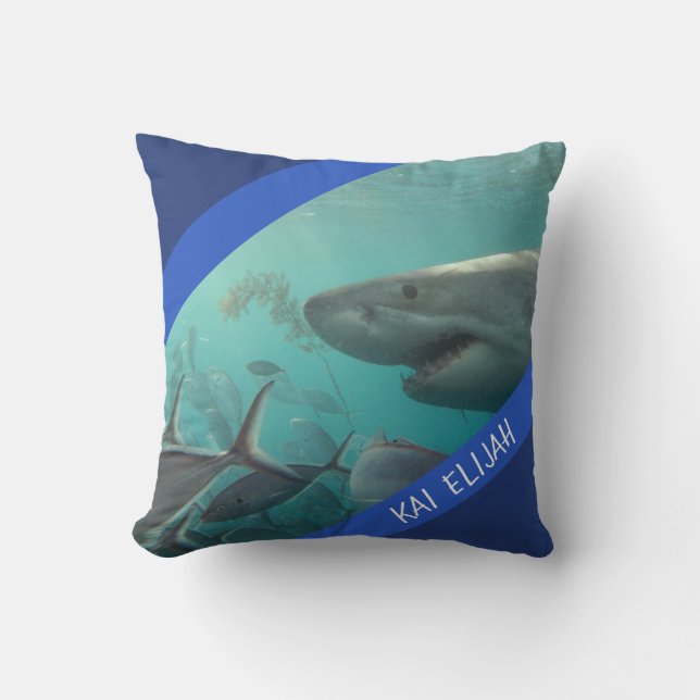 Great White Shark Underwater Australia Blue Cushion (Front)