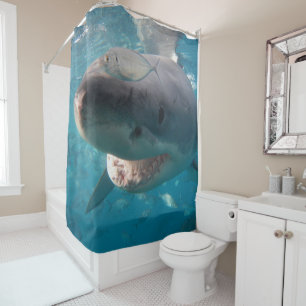 Great White Shark Underwater Close Up Portrait Shower Curtain