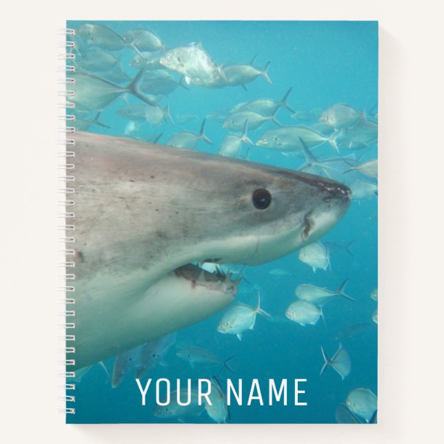 Great White Shark Underwater Portrait Custom Notebook (Front)