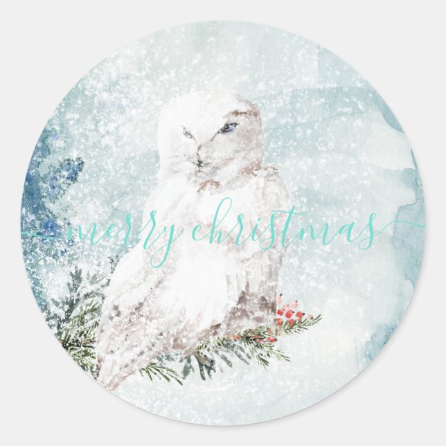 Great White Snowy Owl Classic Round Sticker (Front)