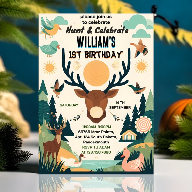 great Wild Camo Oh Deer Duck hunting 1st birthday Invitation (Creator Uploaded)
