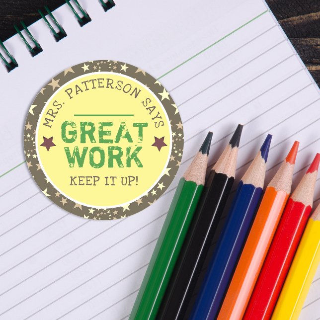 Great Work | Personalised Teachers Classic Round Sticker (Great Work | Personalized Teachers Classic Round Sticker)