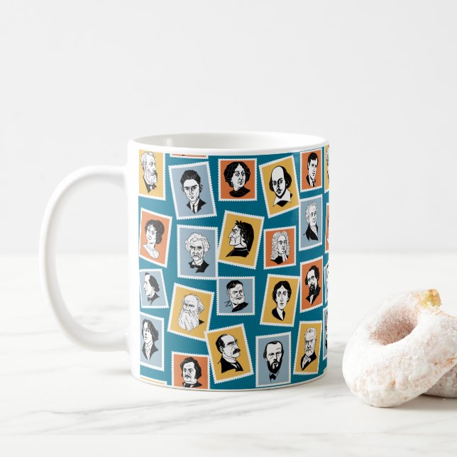 Great writers, poets and playwrights on stamps-1 coffee mug (With Donut)