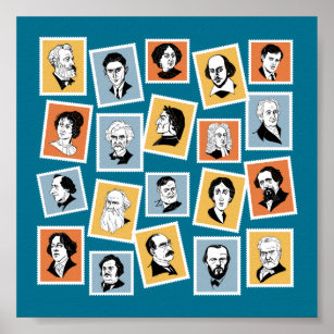 Great writers, poets and playwrights on stamps-1 poster