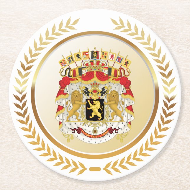 Greater Coat of Arms of Belgium Round Paper Coaster (Front)
