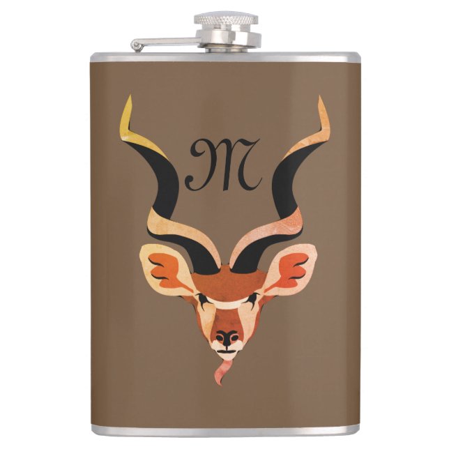 Greater Kudu Antelope Monogram Hip Flask (Front)