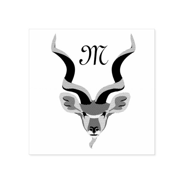 Greater Kudu Head Illustrated Monogram Rubber Stamp (Imprint)