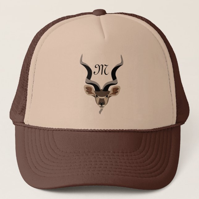 Greater Kudu Head Illustrated Monogram Trucker Hat (Front)