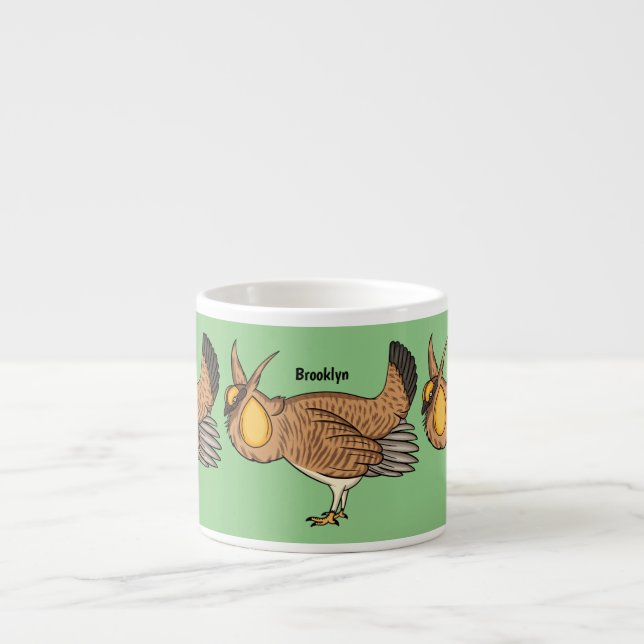 Greater prairie chicken cartoon illustration  espresso cup (Front)