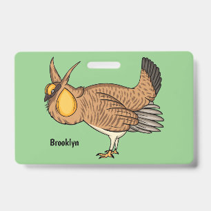 Greater prairie chicken cartoon illustration ID badge