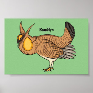 Greater prairie chicken cartoon illustration poster
