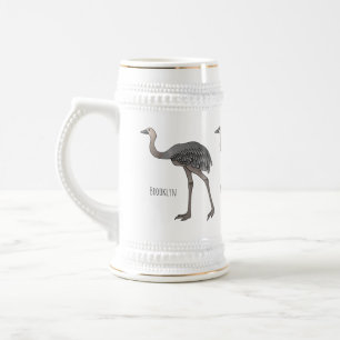 Greater rhea bird cartoon illustration  beer stein