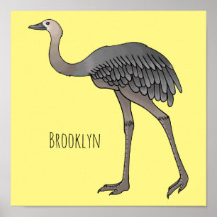 Greater rhea bird cartoon illustration poster