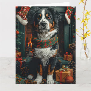 Greater Swiss Dog With Christmas Gifts Fireplace Card