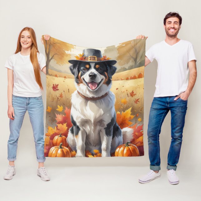 Greater Swiss Mountain Autumn Leaves Thanksgiving  Fleece Blanket (In Situ)