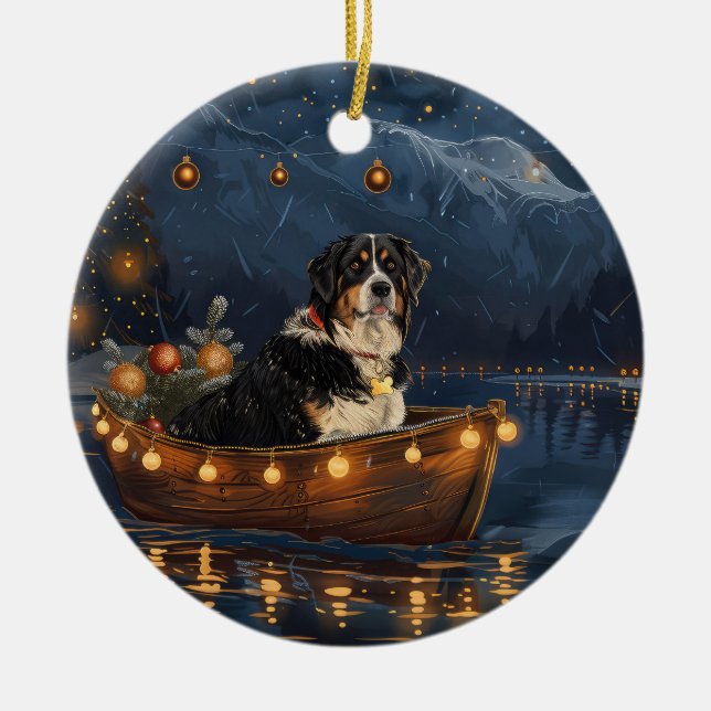 Greater Swiss Mountain Christmas Festive Voyage Ceramic Tree Decoration (Front)