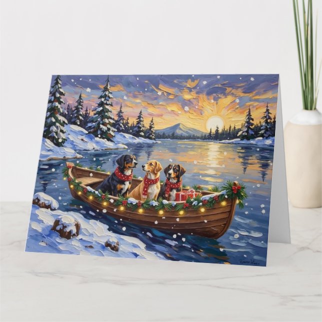 Greater Swiss Mountain Dog Christmas Boat Holiday Card (Front)
