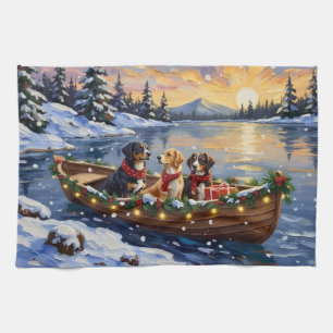 Greater Swiss Mountain Dog Christmas Boat Holiday Tea Towel
