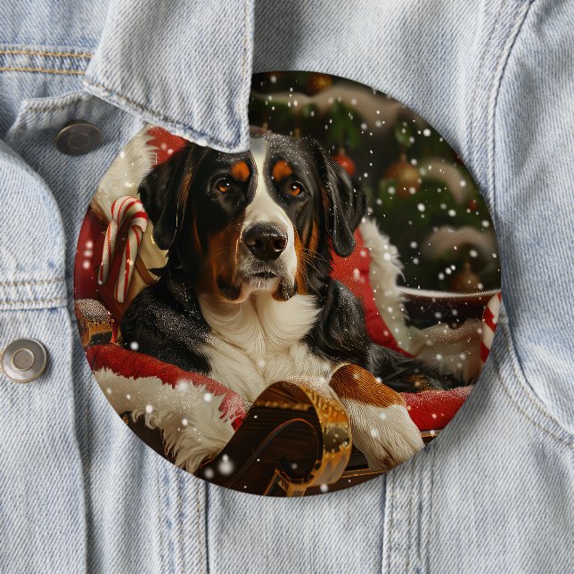 Greater Swiss Mountain Dog Christmas Festive 6 Cm Round Badge (In Situ)