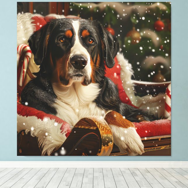 Greater Swiss Mountain Dog Christmas Festive Canvas Print (Insitu(Wood Floor))