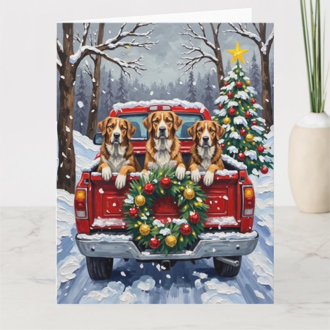 Greater Swiss Mountain Dog Christmas Red Truck Card (Front)