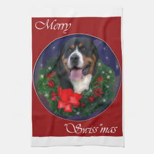 Greater Swiss Mountain Dog Christmas Tea Towel