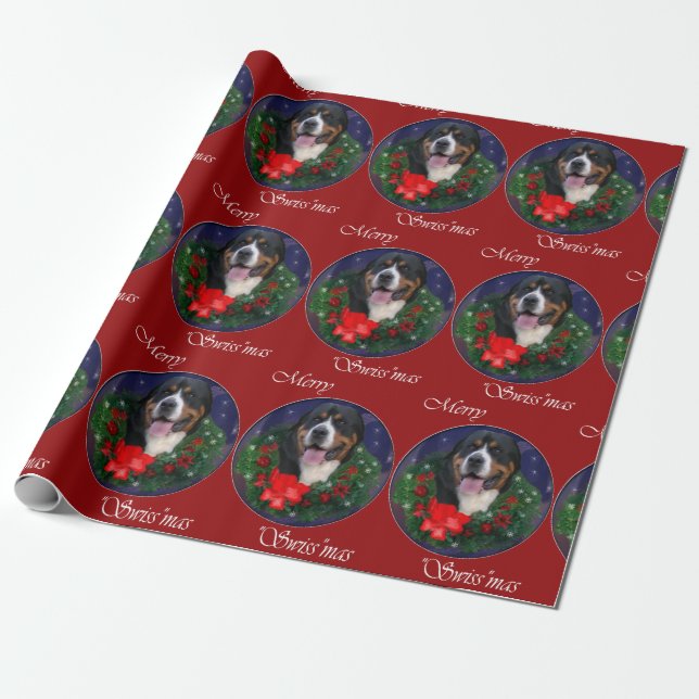 Greater Swiss Mountain Dog Christmas Wrapping Paper (Unrolled)