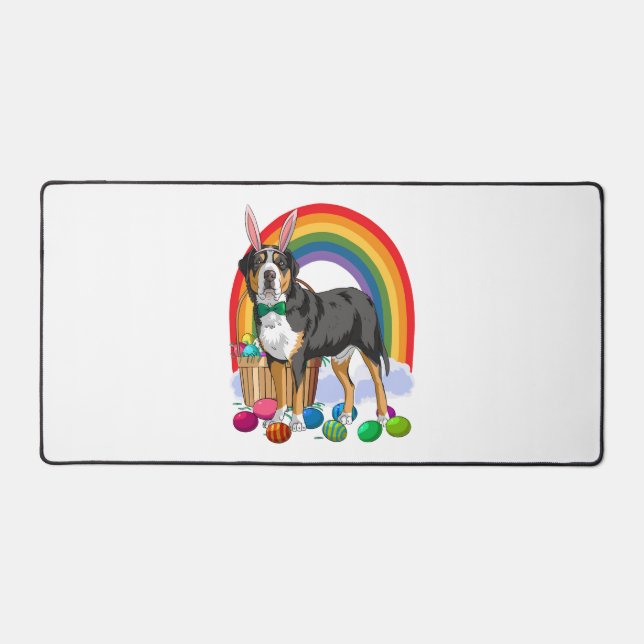 Greater Swiss Mountain Dog Easter Eggs Bunny Desk Mat (Front)