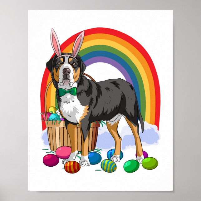 Greater Swiss Mountain Dog Easter Eggs Bunny Poster (Front)