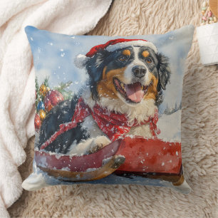 Greater Swiss Mountain Dog in Sledge Christmas Cushion